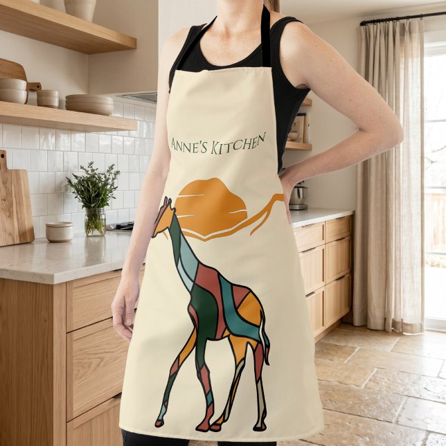 Personalized Giraffe Kitchen Name Apron (Personalized Kitchen Name Giraffe Boho Mom Gift Apron)
