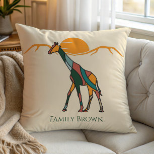 Personalized Giraffe Nursery Mid Century Mustard Throw Pillow