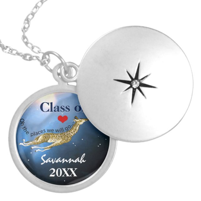 Personalized Giraffe Oh the Places We Will Go Silver Plated Necklace (Front)