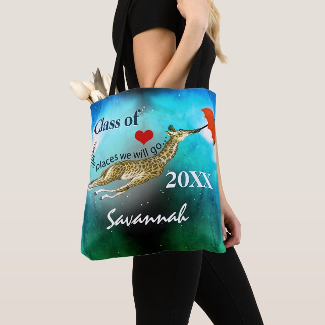 Personalized Giraffe Oh the Places We Will Go Tote Bag (Close Up)
