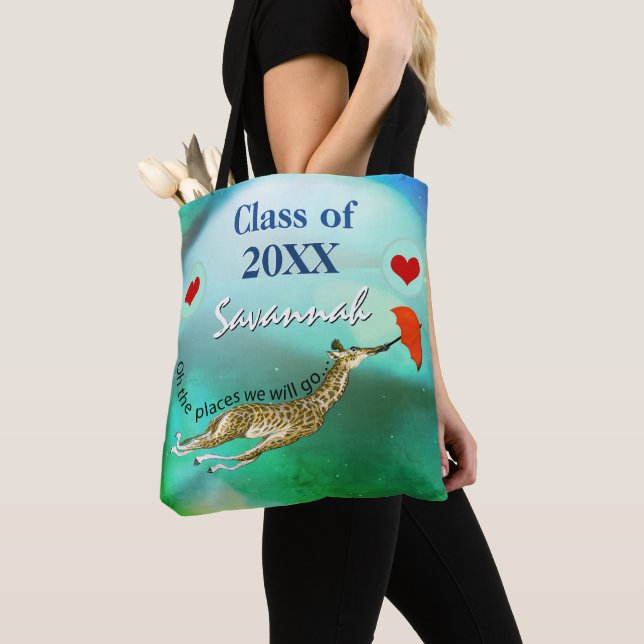 Personalized Giraffe Oh the Places We Will Go Tote Bag (Close Up)