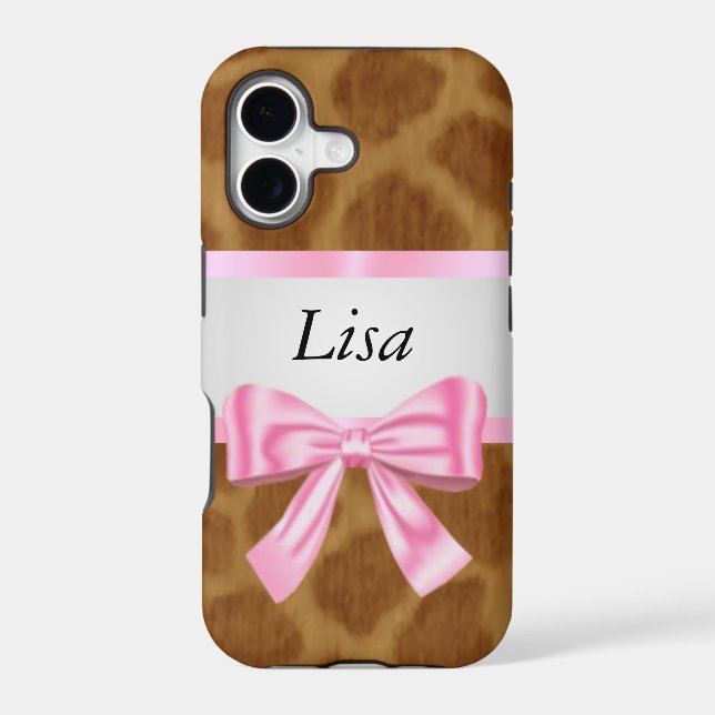 Personalized Giraffe Pattern Pink Bow Iphone Case (Back)