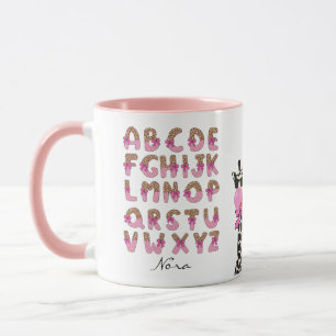 Personalized Giraffe Pink Bow Alphabet Mug