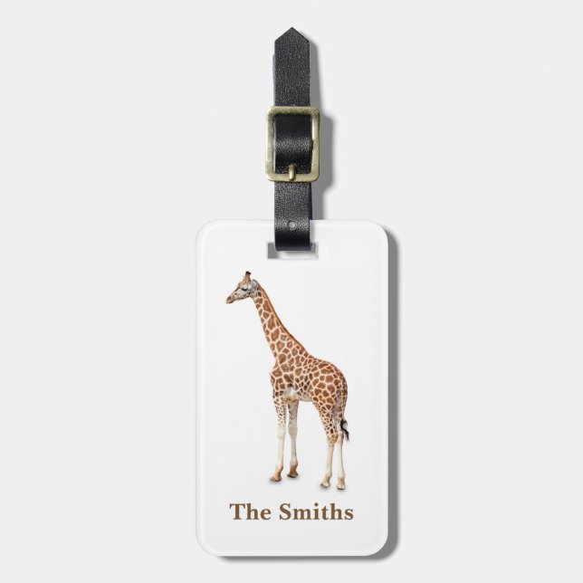 Personalized Giraffe Print Luggage Tag (Front Vertical)