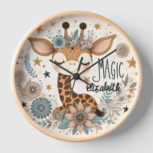 Personalized Giraffe Wall Clock for Childs Room