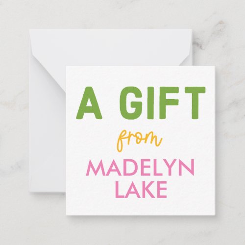 Personalized Girl A GIFT FROM Gift Enclosure Note Card