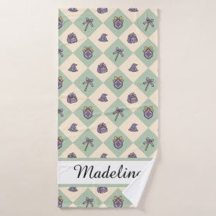 Personalized Girl Academy Checkered Mint Green  Bath Towel