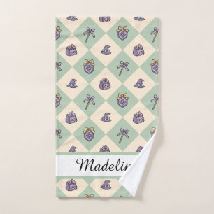 Personalized Girl Academy Checkered Mint Green  Hand Towel