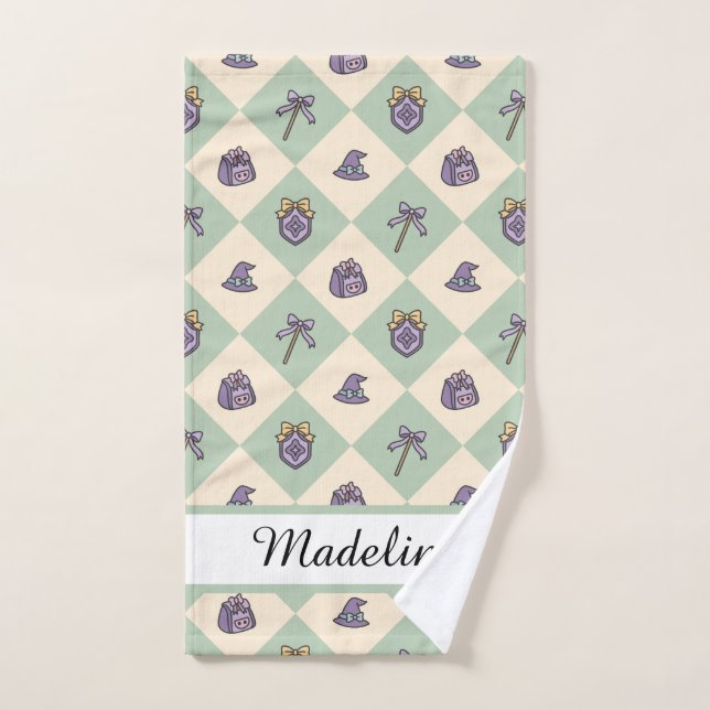 Personalized Girl Academy Checkered Mint Green  Hand Towel (Hand Towel)