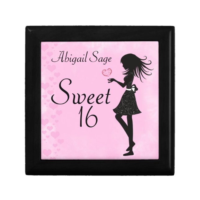 Personalized Girl and Hearts Sweet 16 Jewelry Box (Front)