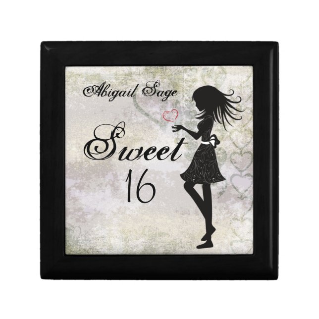 Personalized Girl and Hearts Sweet 16 Jewelry Box (Front)