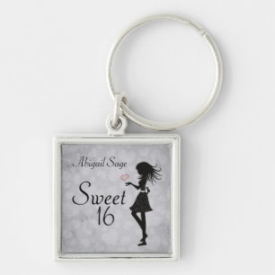Personalized Girl and Hearts Sweet 16 Keychain