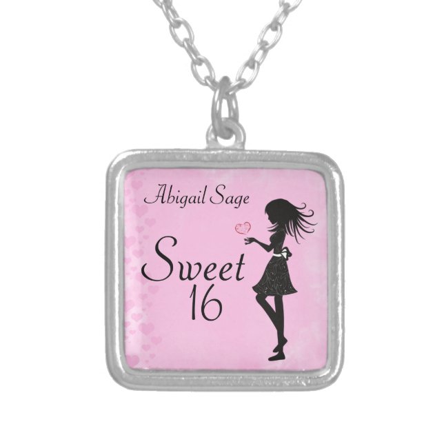 Personalized Girl and Hearts Sweet 16 Necklace (Front)