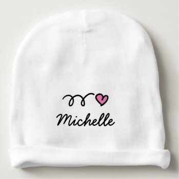 Personalized Girl Baby Hat With Cute Pink Heart by logotees at Zazzle