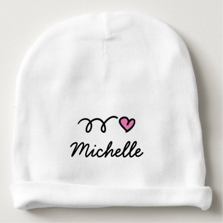 Personalized Girl Baby Hat With Cute Pink Heart