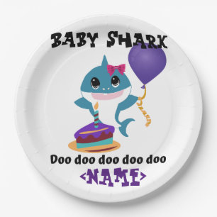 Personalized Girl Baby Shark Birthday Paper Plates
