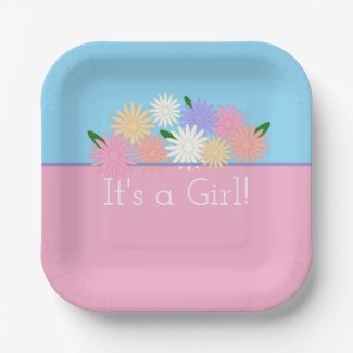 Personalized Girl Baby Shower, Floral Pink, Blue