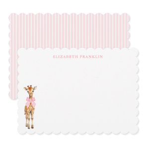 Personalized Girl Baby Shower Note Pink Giraffe  Thank You Card