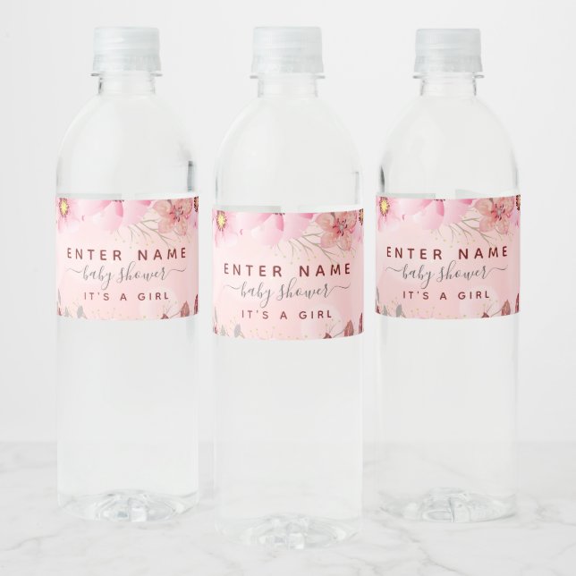 Personalized  girl baby shower water bottle label (Bottles)