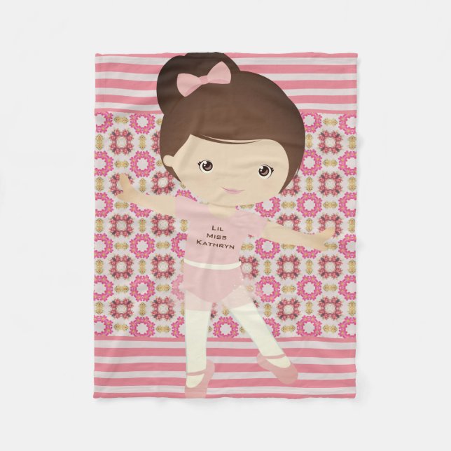 Personalized Girl Ballerina Fleece Blanket (Front)