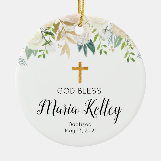 Personalized Girl Baptism Ornament (Front)