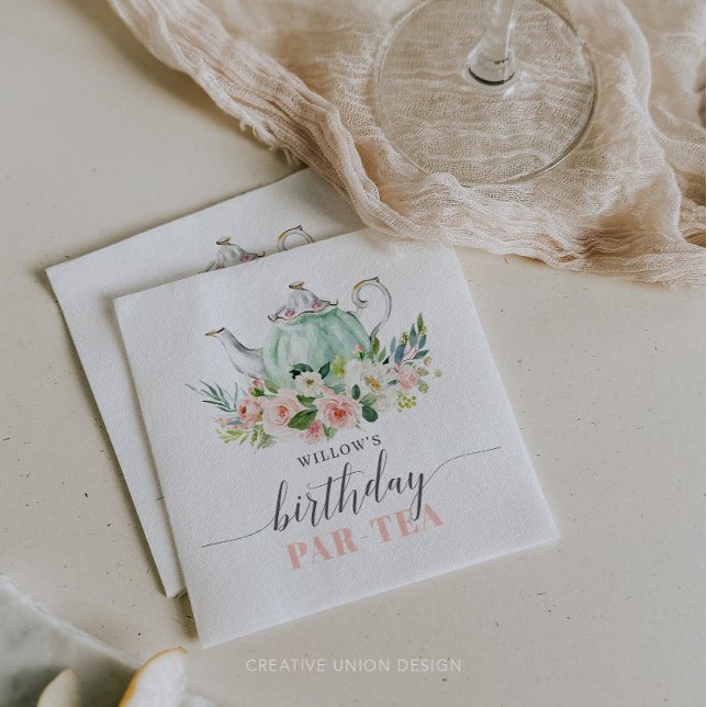 Personalized Girl Birthday Par-Tea Tea Party Napkins (Creator Uploaded)