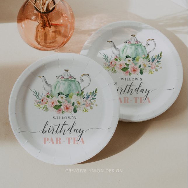 Personalized Girl Birthday Par-Tea Tea Party Paper Plates (birthday par-tea)