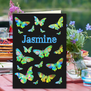 Personalized Girl Birthday Vibrant Butterflies  Card