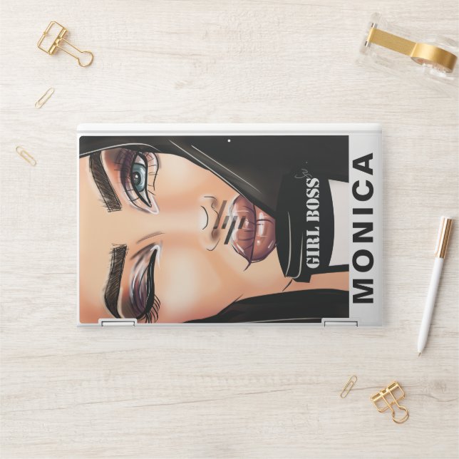 Personalized Girl Boss illustration HP Laptop Skin (Desk)