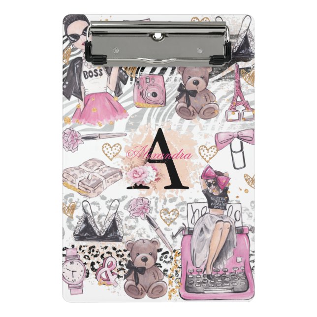 Personalized Girl Boss Luxury Illustration Mini Clipboard (Front)