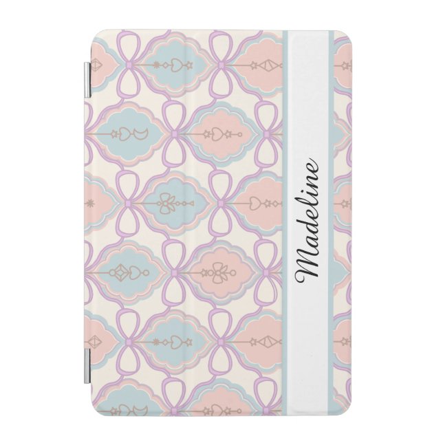 Personalized Girl Bow Pastel Pink Blue iPad Mini Cover (Front)