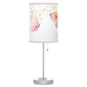 Personalized Girl Butterfly Gold Glitter Pink Table Lamp (Left)