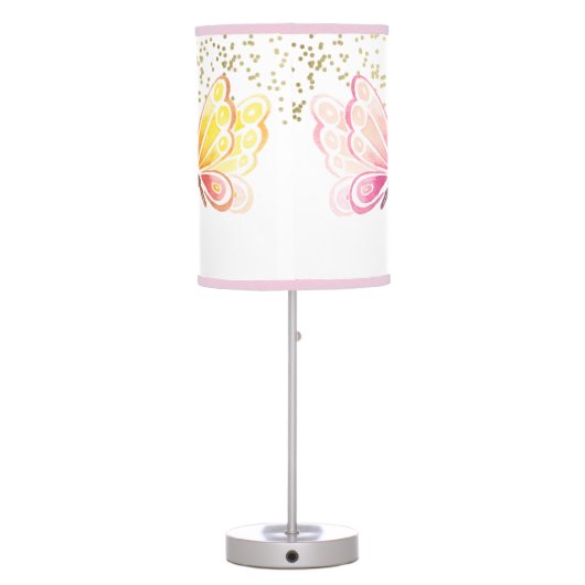 Personalized Girl Butterfly Gold Glitter Pink Table Lamp (Back)