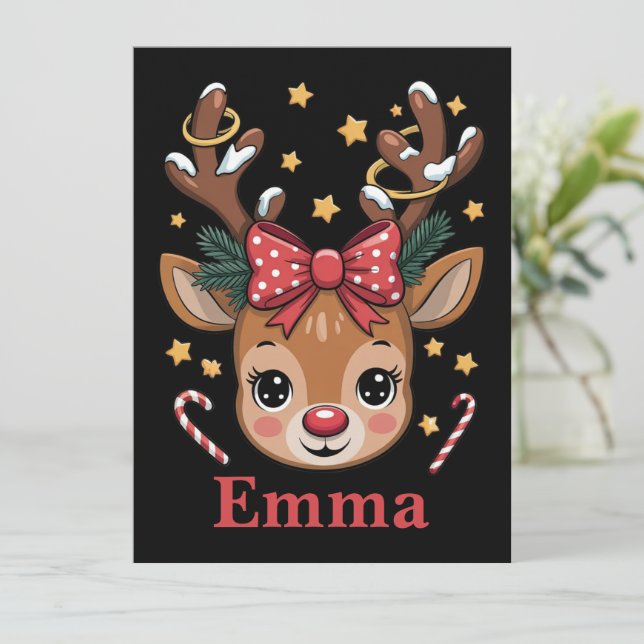 Personalized Girl Christmas Reindeer Family Xmas Holiday Card (Standing Front)