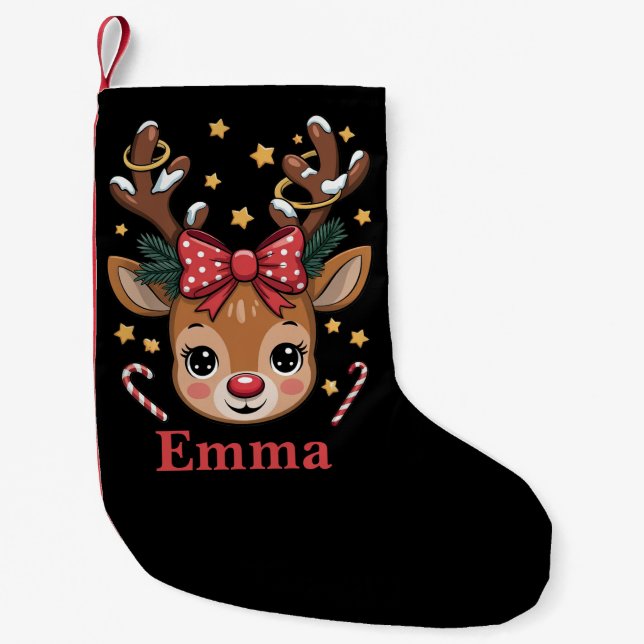 Personalized Girl Christmas Reindeer Family Xmas Small Christmas Stocking (Front)
