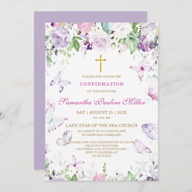 Personalized Girl Confirmation Invitation (Front/Back)