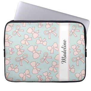 Personalized Girl Cute Bow Name Blue Pink Laptop Sleeve