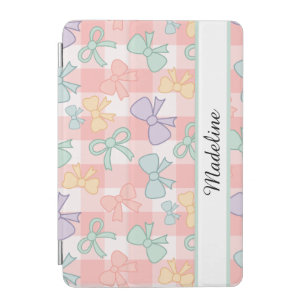 Personalized Girl Cute Bow Name Gingham Pink  iPad Mini Cover