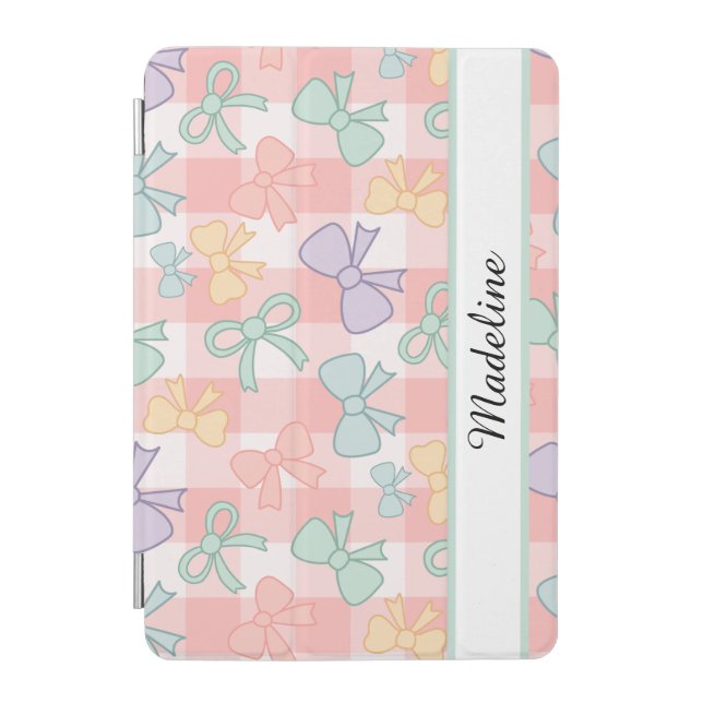 Personalized Girl Cute Bow Name Gingham Pink  iPad Mini Cover (Front)