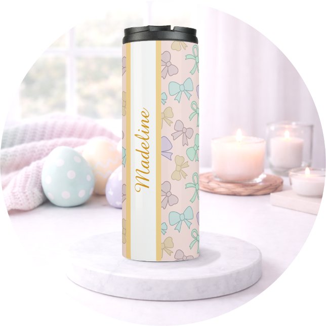 Personalized Girl Cute Bow Name Pastel Thermal Tumbler (Creator Uploaded)