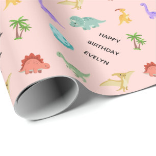 Personalized Girl Dinosaur Wrapping Paper