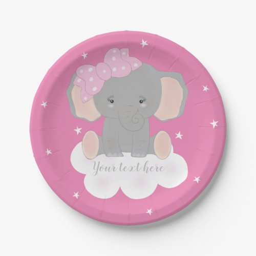 Personalized Girl Elephant Paper Plate