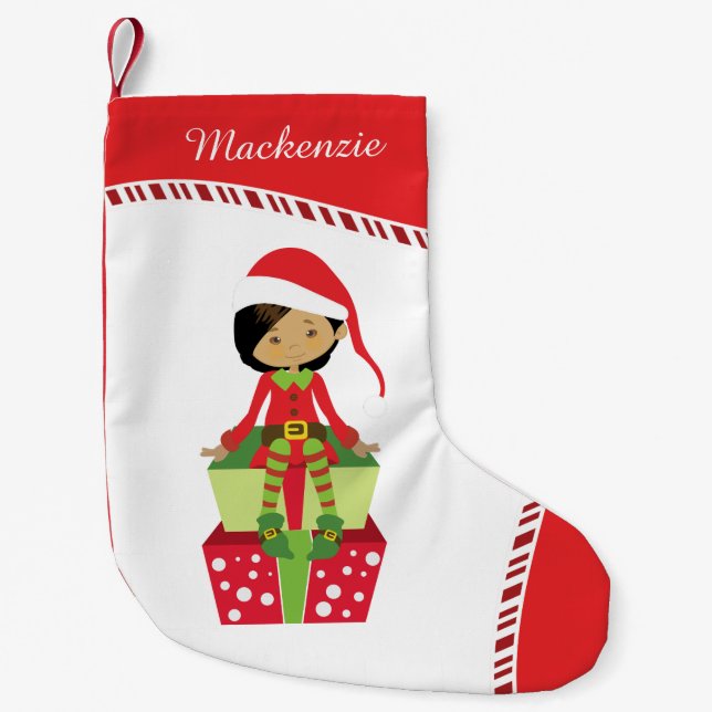 Personalized Girl Elf Small Christmas Stocking (Front)
