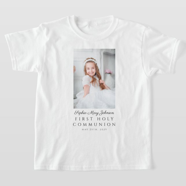 Personalized Girl First Holy Communion Photo T-Shirt (Laydown)