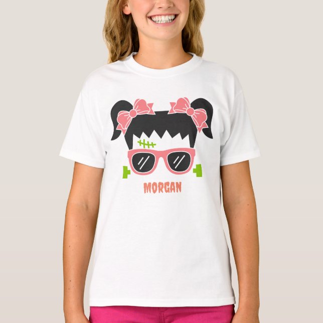Personalized Girl Frankenstein Halloween T-Shirt (Front)
