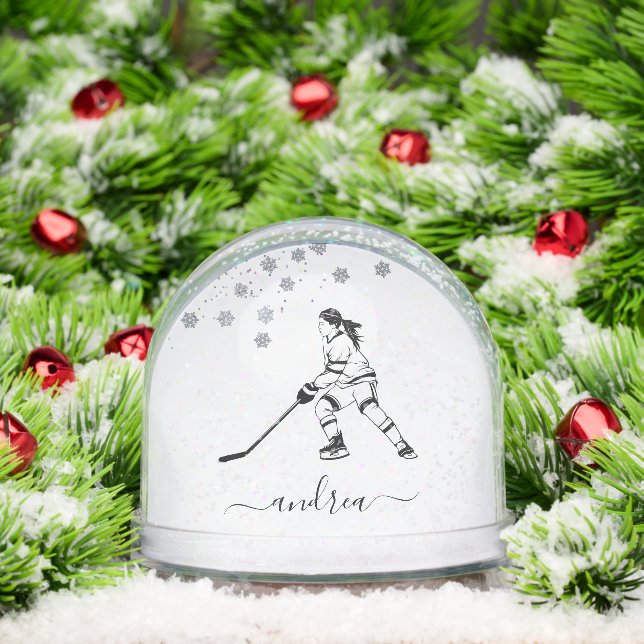 Personalized Girl Ice Hockey Snow Globe Gift (Christmas)