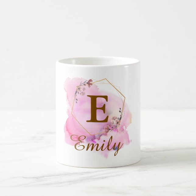 Personalized Girl Initial & Name Monogram Floral Coffee Mug (Center)