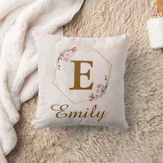 Personalized Girl Initial & Name Monogram Floral Throw Pillow (Blanket)