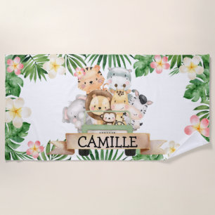 Personalized Girl Jungle Safari Kids Beach Towel