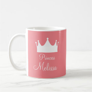 Personalized Girl Kids Princess Pink Crown Coffee Mug